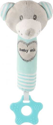 Dětské pískací plyšové chrastítko s kousátkem BABY MIX – medvídek, mátová