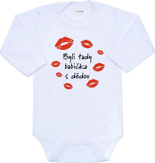 Dětské body s potiskem New Baby Byli tady babička s dědou, dlouhý rukáv, vel. 56 (0–3 měsíce)