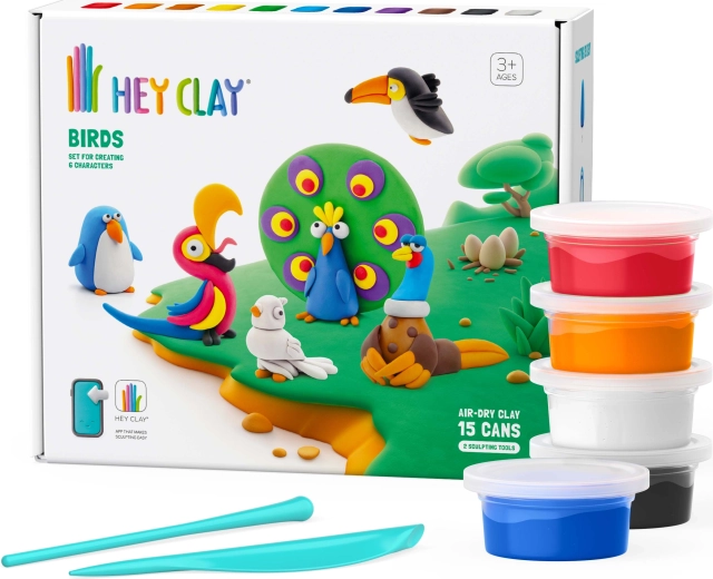 Hey Clay ptáci – sada modelíny pro děti (15 kelímků)