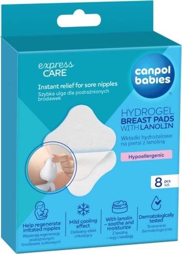 Hydrogelové hojivé prsní polštářky s lanolinem CANPOL babies, 8 ks