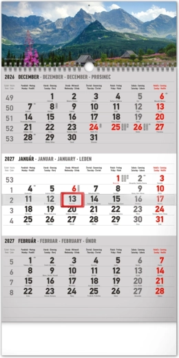 Notique nástěnný tříměsíční kalendář krajina šedý se slovenskými jmény 2027, 29,5 × 43 cm