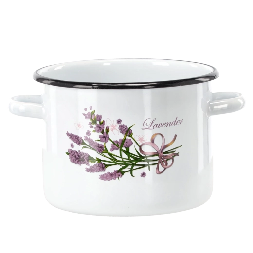 Smaltovaný hrnec 4,5 l (20 cm) bílý s motivem levandule
