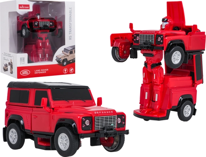 Transformující autíčko a robot 2 v 1 Land Rover Defender RASTAR červený