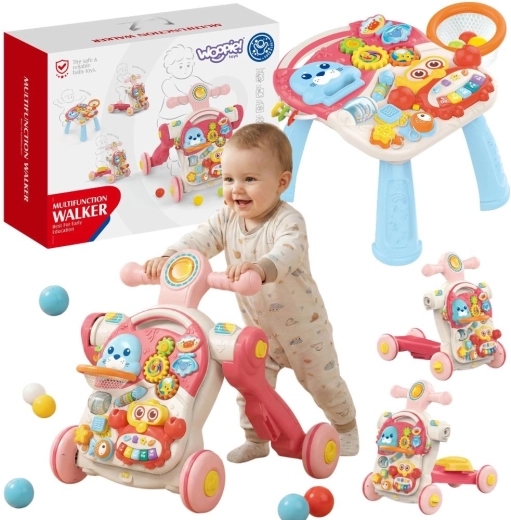WOOPIE Baby vzdělávací chodítko, odrážedlo, koloběžka a stolek 4 v 1
