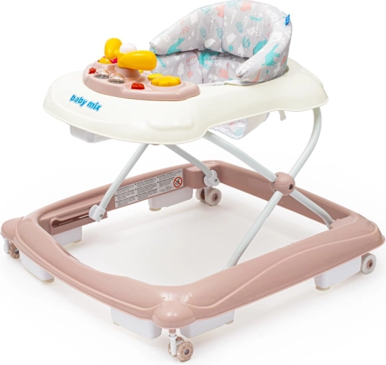Dětské chodítko BABY MIX s volantem a silikonovými kolečky – růžové