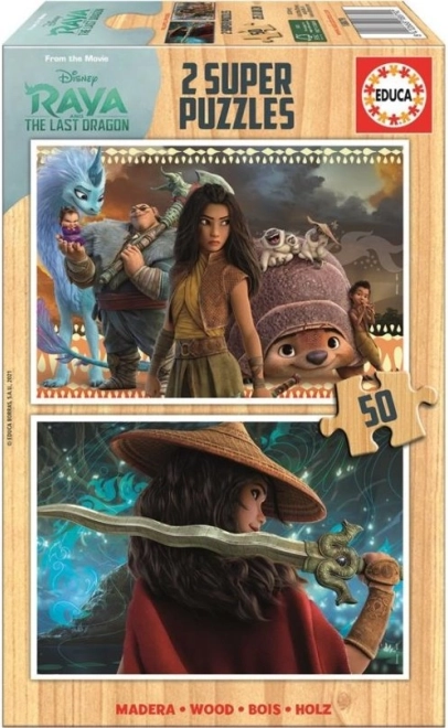 Dřevěné puzzle Raya a drak 2x50 dílků