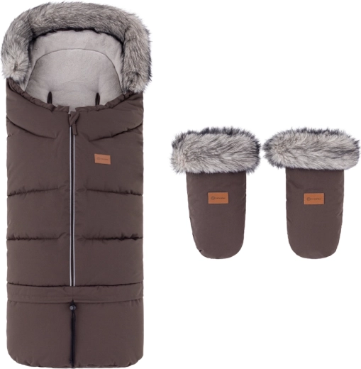 Petite&Mars zimní set fusak Arctic 4v1 a rukavice na kočárek Fjora rich brown