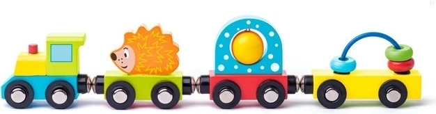 WOODY Dřevěný motorický vláček s ježkem a aktivitami