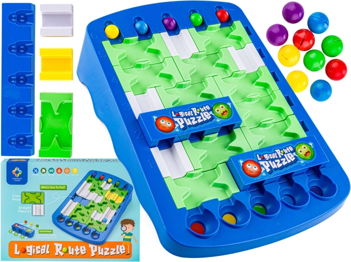 Logická hra s kuličkami – skládací dráha a puzzle