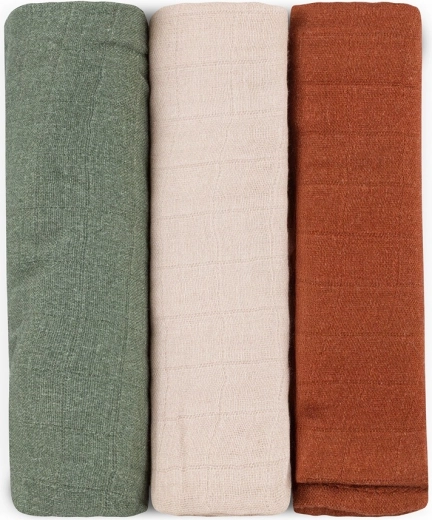 Bambusové mušelínové pleny PETITE&MARS Moussy Earth Tones 68 × 68 cm, sada 3 ks