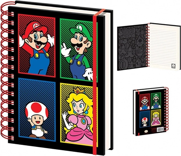Kroužkový blok A5 SUPER MARIO – linkovaný, 4 barvy