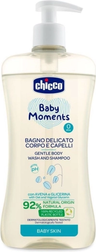 Chicco jemný šampon na vlasy a tělo Baby Moments 92 % přírodních složek 500 ml