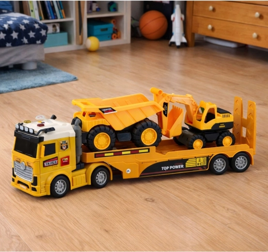 Převoz strojů na návěsu jako ve skutečnosti