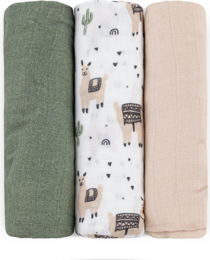 Petite&Mars sada bambusových mušelínových plen Moussy llama vibes 68 × 68 cm (3 ks)
