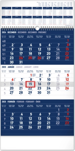 Nástěnný kalendář Notique tříměsíční standard modrý 2025