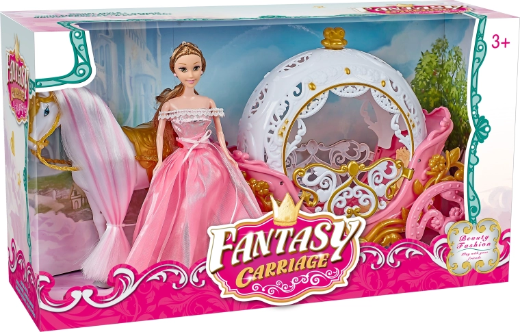 Magický růžový kočár s Pegasem a panenkou se světlem a zvukem
