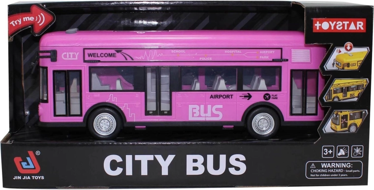 Růžový městský autobus se zvuky a světly