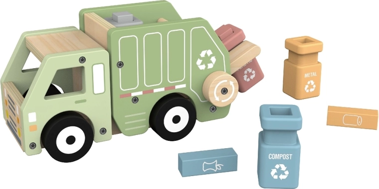 2Kids Toys dřevěné popelářské auto na recyklaci s kontejnery