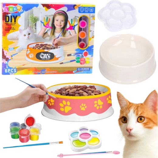 Kreativní sada miska pro kočku k malování, DIY 6 dílů