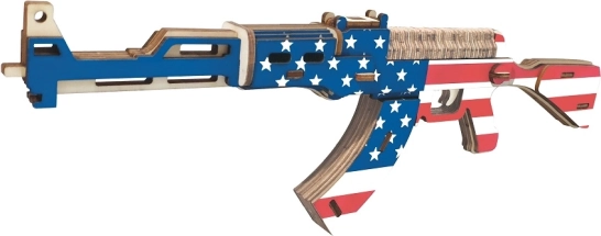 Dřevěné 3D puzzle Samopal AK47 Americká vlajka