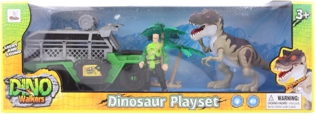 Sada s dinosaurem na baterie s terénním autem a figurkou