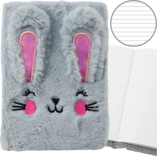 Pluskový zápisník A5 s plyšovým králíčkem, linkovaný, šedý