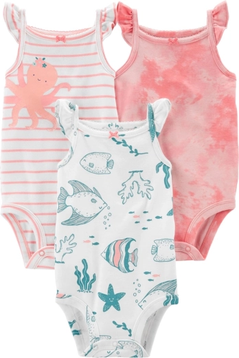 Carter's dětská body bez rukávů Pink ocean – sada 3 ks