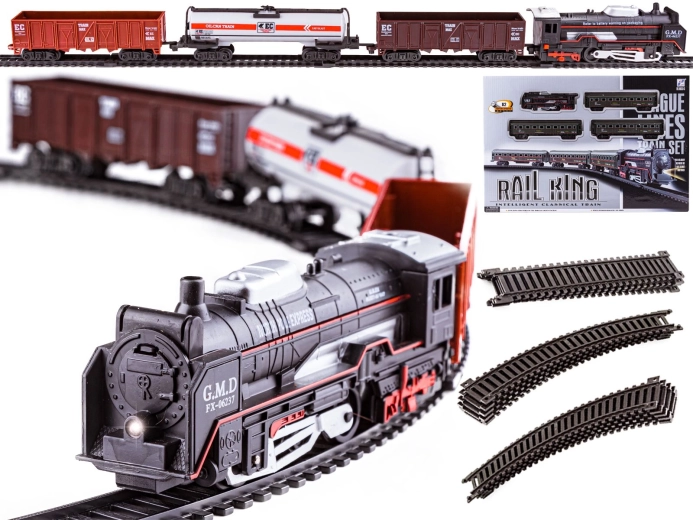Rail King elektrická vláčkodráha s parní lokomotivou a 3 vagony