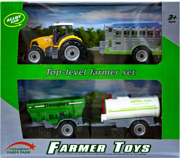 Oranžový traktor s vyměnitelnými přívěsy