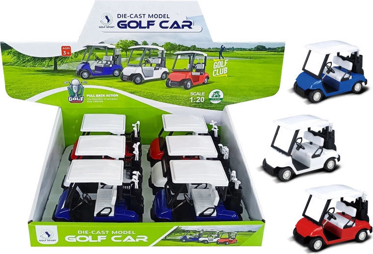 Kovový model golfového vozíku 1:20 se zpětným natahováním (mix barev)