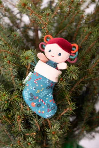 Lilliputiens vánoční skřítek s modrou svítící punčochou