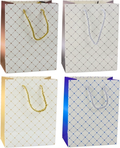 Papírová dárková taška s lesklými srdíčky 23 x 18 x 10,5 cm