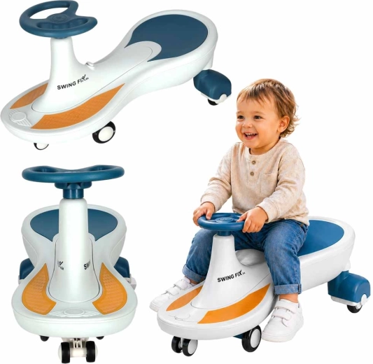 Dětské gravitační odrážedlo Swing Fix S4 s LED koly a hudbou – Modro-bílé