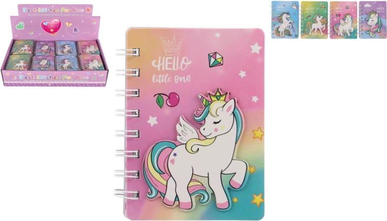 Kroužkový zápisník s motivem jednorožce 9,5 × 12 cm