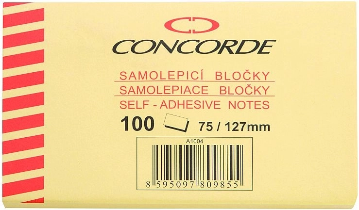Samolepicí bloček žlutý 75 × 127 mm, 100 listů