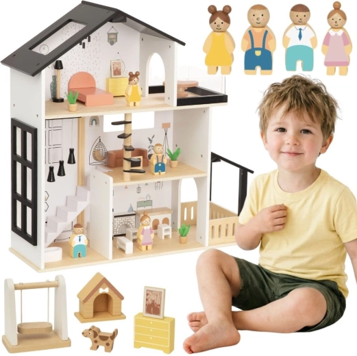 Tooky Toy dřevěná rezidence pro panenky s příslušenstvím (31 dílů)