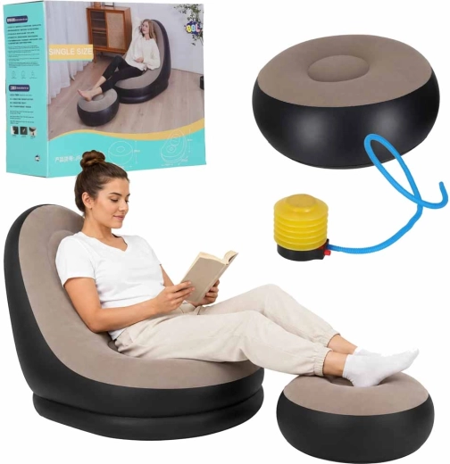 Dmuchané relaxační křeslo s podnožkou a nožní pumpou