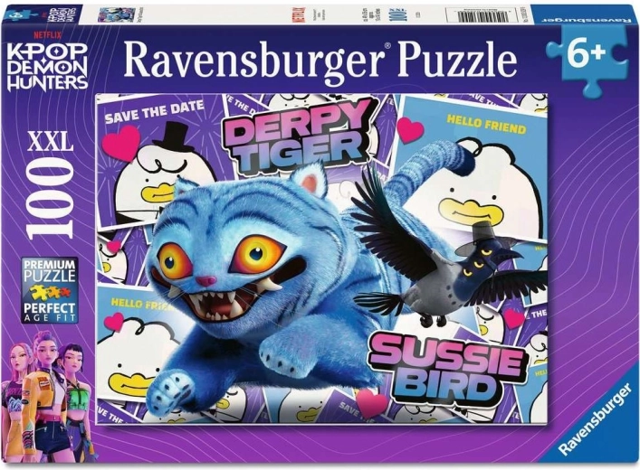 Ravensburger puzzle K-pop: Potrhlý tygr a ptáček Sussie XXL 100 dílků