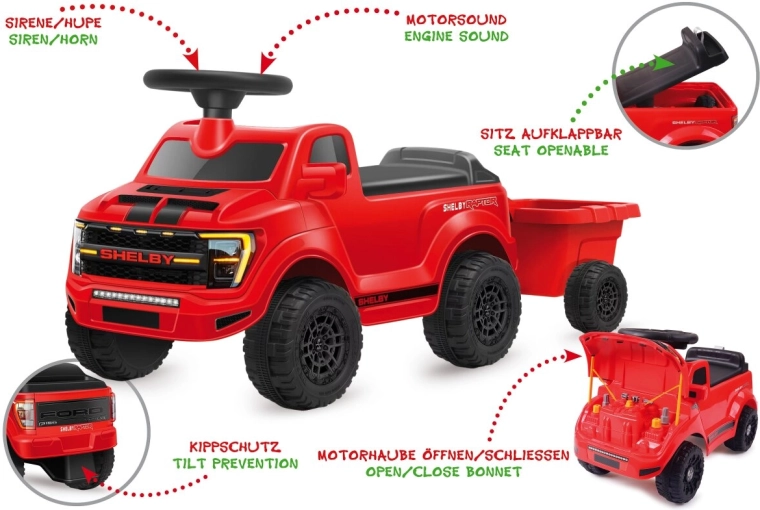 Odrážedlo JAMARA Shelby Ford F-150 Raptor s přívěsem červené