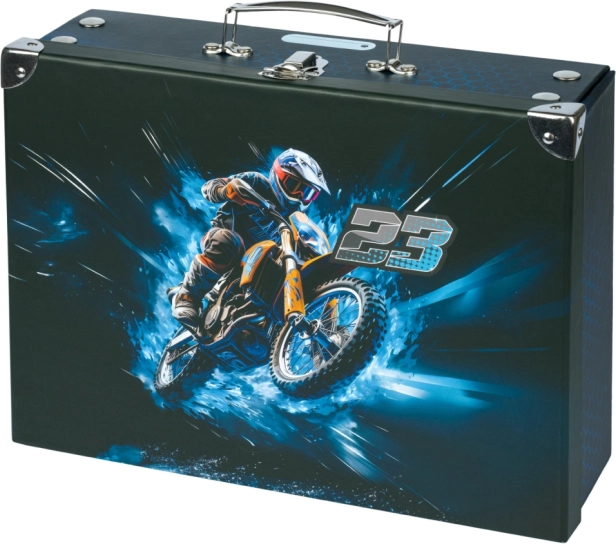 Skládací školní kufřík s motocrossovým designem