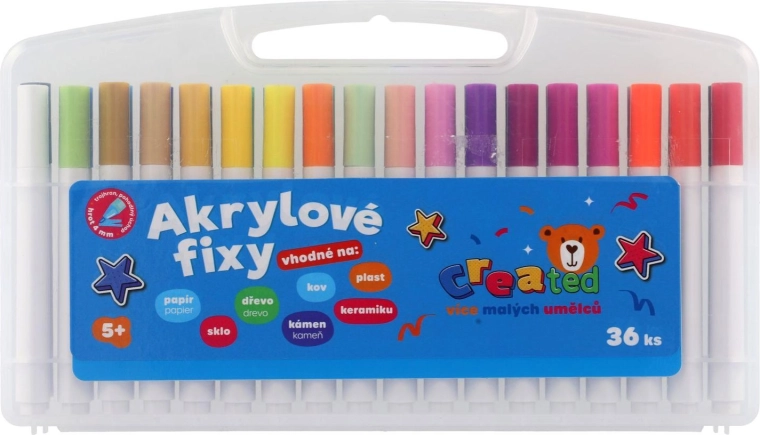 Sada akrylových fixů 36 ks v plastovém boxu