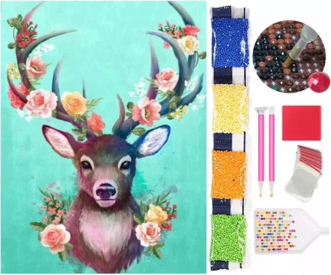 Diamantové malování 5D – jelen 30 × 40 cm