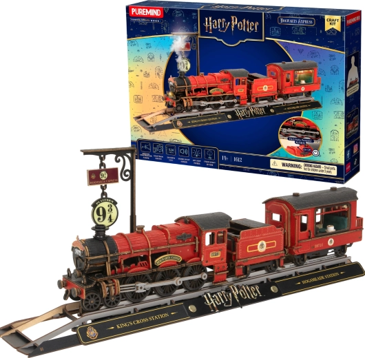 Puremind Harry Potter dřevěný 3D model vlaku Hogwarts Express se světlem a zvukem