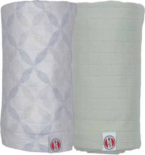 Lodger swaddler z organické bavlny Matcha peppermint/blue fogg 110 × 110 cm - 2 kusy