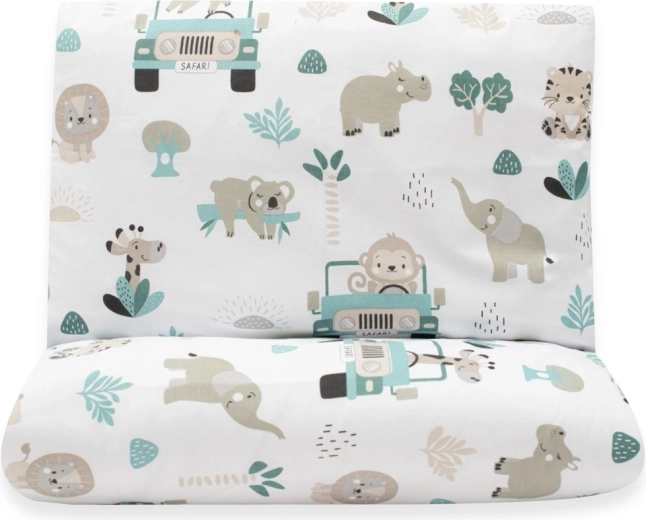 Dětské bavlněné povlečení New Baby Safari II 90×120 cm, mentolové