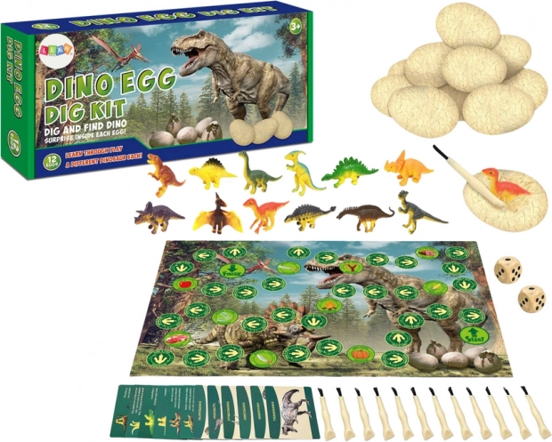 Sada dinosauřích vajec s figurkami a deskovou hrou – 12 ks