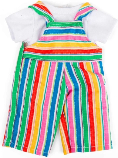 Bigjigs Toys pruhované kalhoty s laclem a bílé tričko pro panenku 28 cm