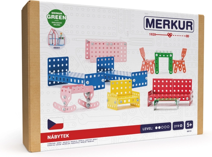 Merkur kovový nábytek do domečku pro panenky, 219 dílků