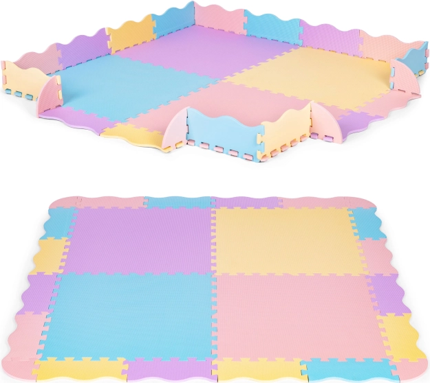 Pěnová hrací podložka puzzle s ohrádkou 141,5 × 141,5 cm, 24 ks IPLAY