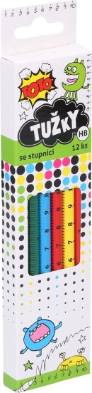 Dřevěná tužka HB se stupnicí 16 cm TOTO, sada 12 ks